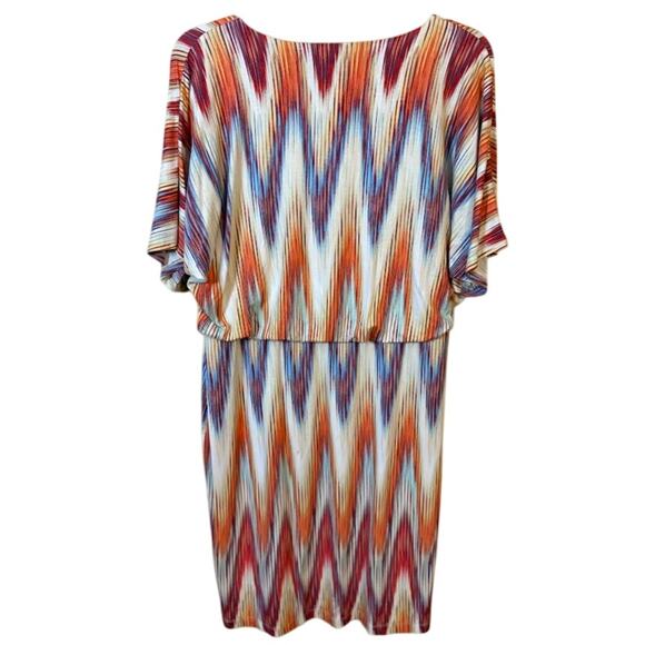 Chico's Ikat Multi Diamond Print Blouson Dress Size 8 (1) - Picture 4 of 6